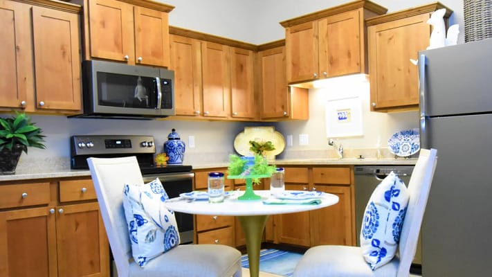 Cozy kitchen area with a dining table and decor