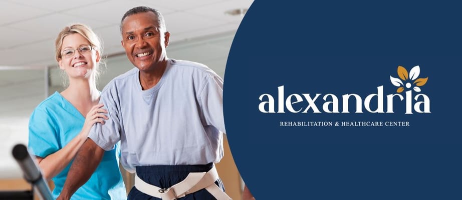 A caregiver and a smiling patient during rehabilitation.