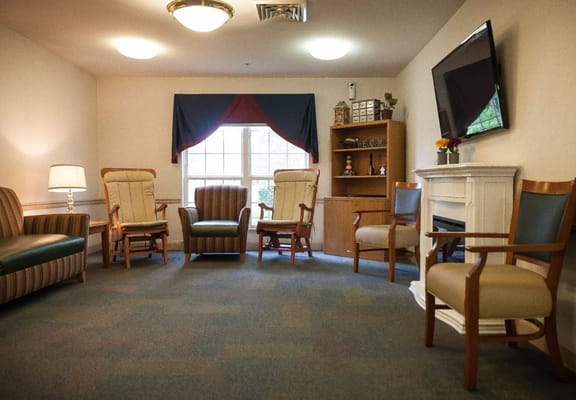Bright common area with seating and decor