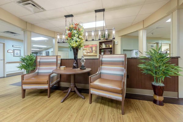 Inviting common area with seating and decorations