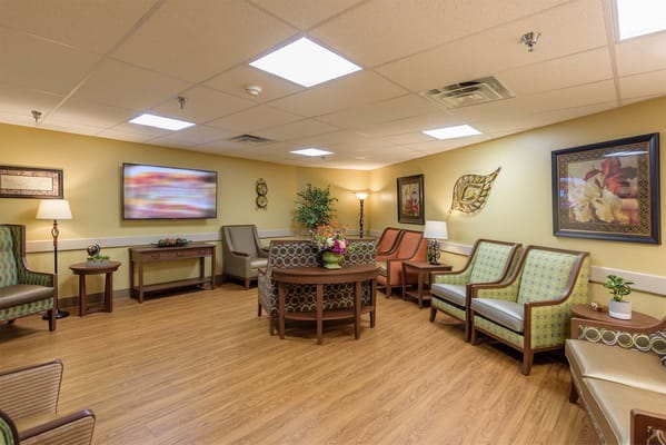 Bright common area with comfortable seating arrangements