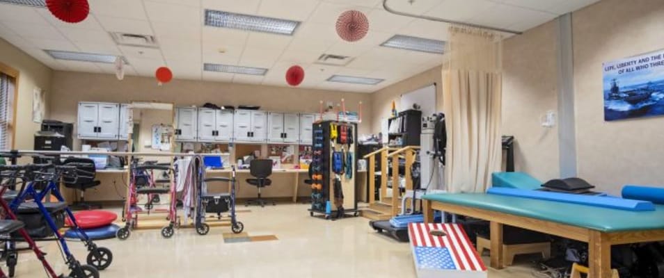 Interior view of a therapy room with equipment