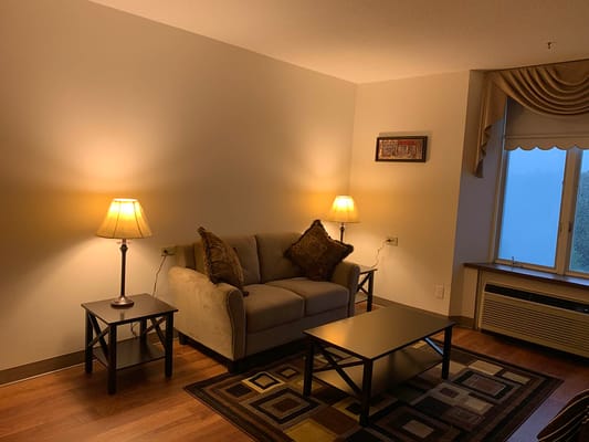 Cozy living room with sofa and lamps