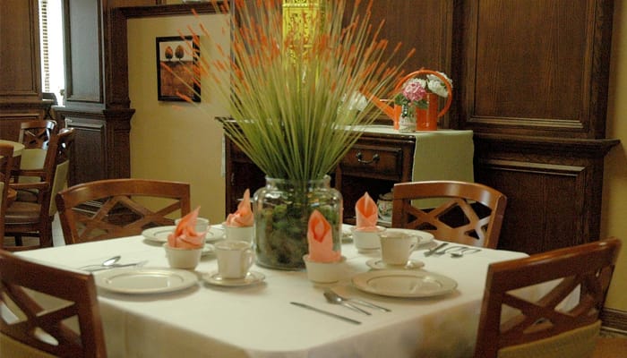 Elegant dining setup in a communal dining area