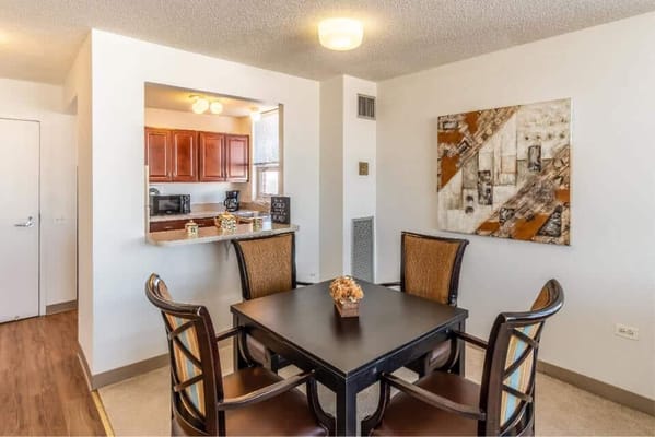 Bright dining area in a senior living facility