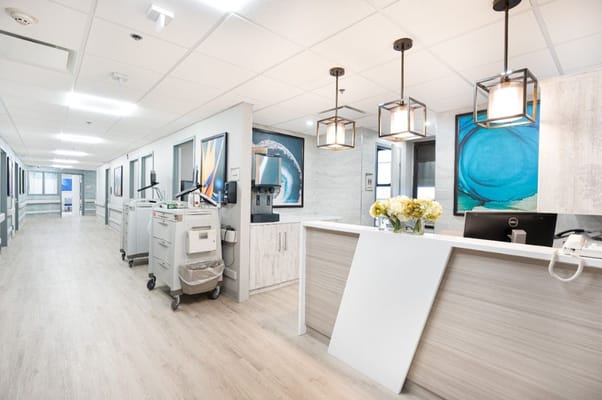 Bright and modern reception area in a healthcare facility