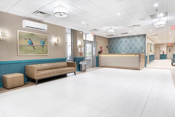 Interior view of a lobby area with seating