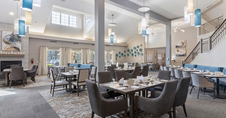 Dining room with tables set for meals