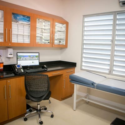Clean interior of a medical consultation room.