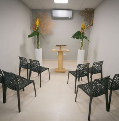 Interior room with seating and decorative plants