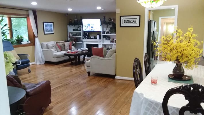 Warm and inviting common area with seating