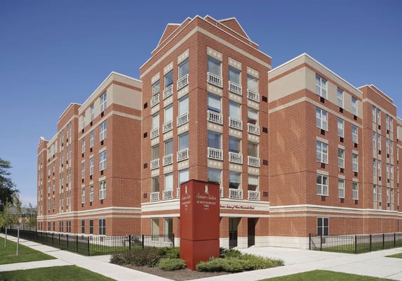 Exterior view of a senior living facility building