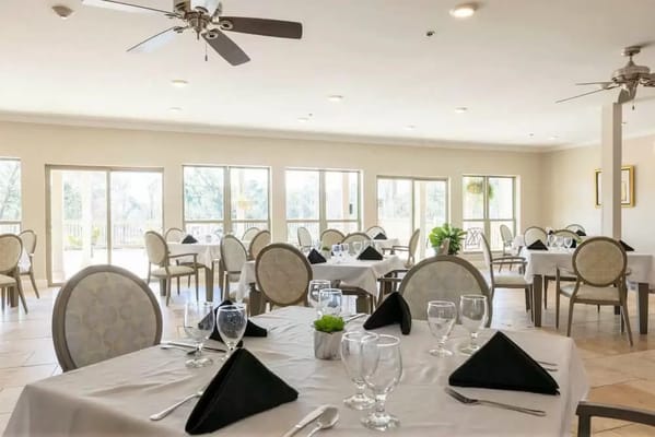 Bright dining room set for a meal