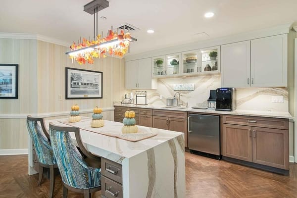 Interior of a bright kitchen area with decorative accents