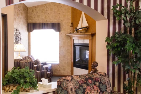 Cozy common area with seating and decorative elements