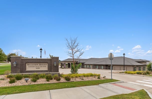 Entrance sign of Belleview Heights Assisted Living & Memory Care