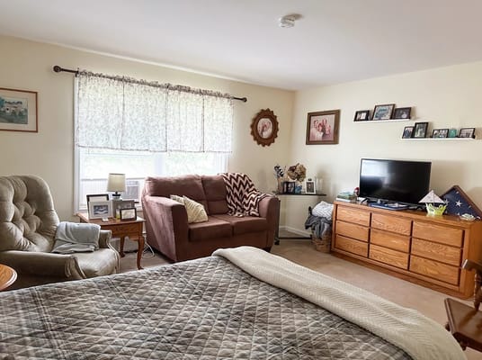 Cozy private room in a senior living facility