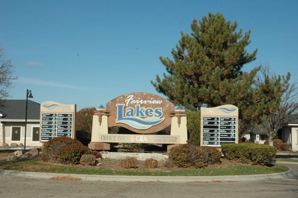 Entrance sign of Fairview Lakes Assisted Living facility