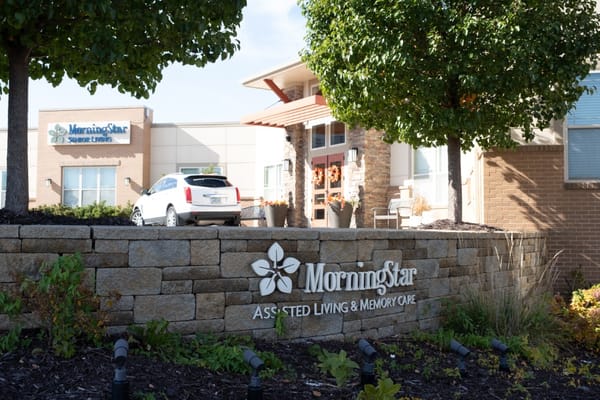 Exterior view of MorningStar Assisted Living facility entrance