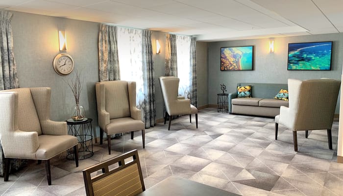 Bright common area with comfortable seating