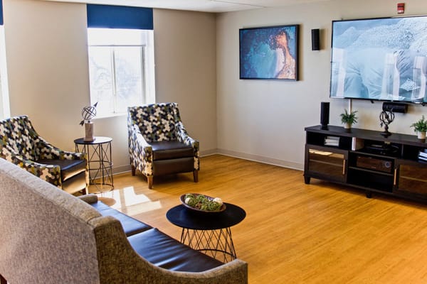 Bright common area with comfortable seating