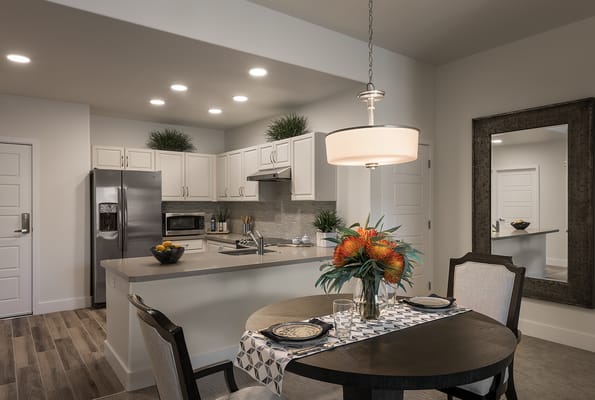 Modern kitchen area in a senior living apartment