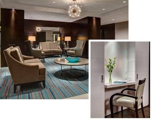 Modern common area with seating and decor