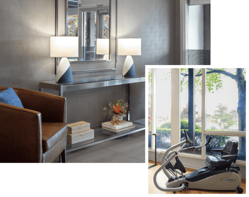 Interior view of a facility lounge with adaptive equipment