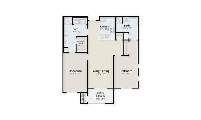 Architectural floor plan of a living unit layout
