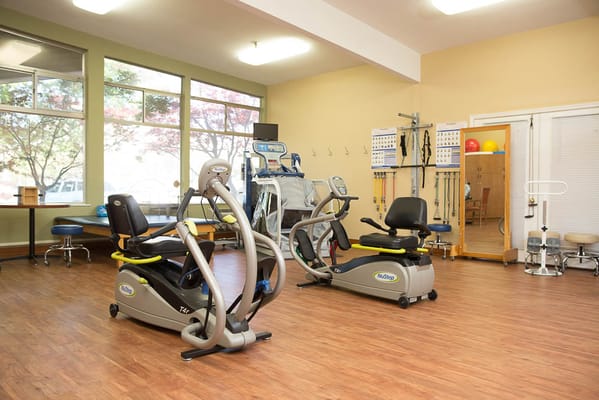 Interior view of a rehabilitation gym with fitness equipment