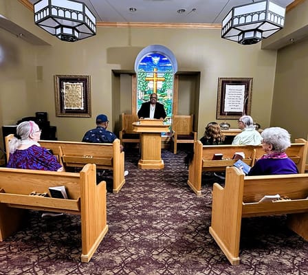 Residents attending a service in the chapel