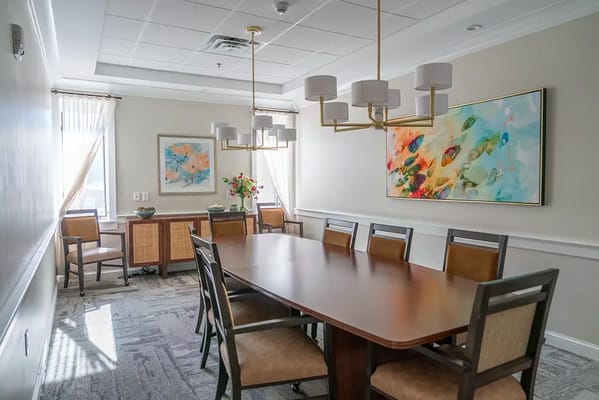 Cozy dining room with modern decor and seating