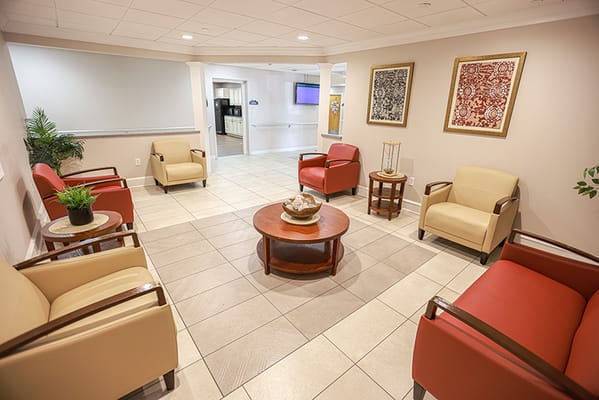 Bright common area with comfortable seating