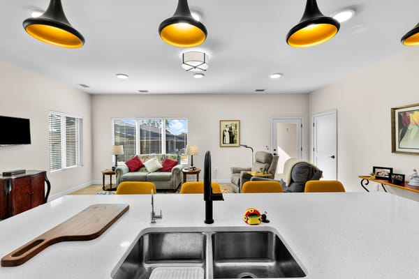 Bright interior common area with seating