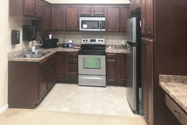 Interior view of a kitchen in a senior living facility