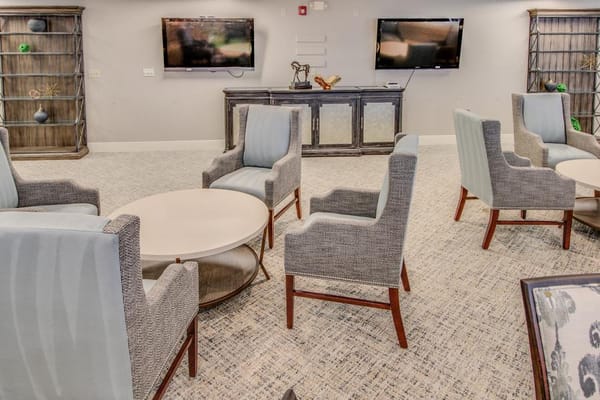 Interior view of a common area with seating