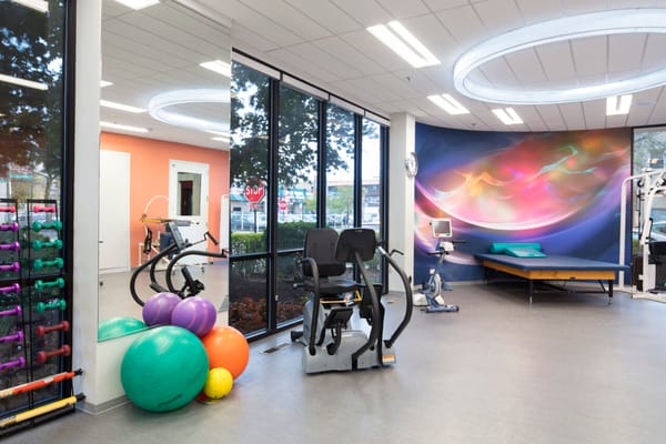Interior view of a fitness area with exercise equipment