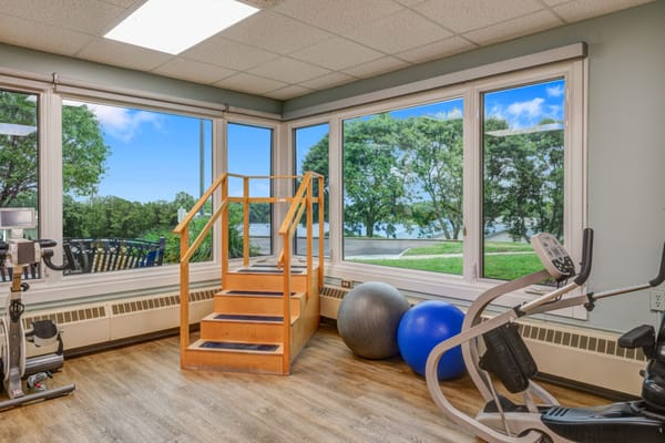 Interior view of a rehabilitation space with exercise equipment