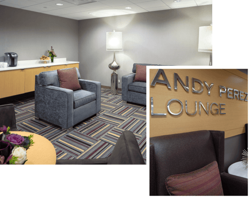 Interior view of the Andy Perez Lounge with seating area