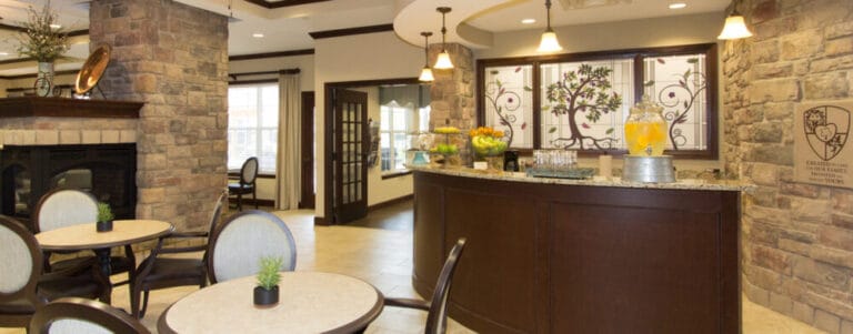 Bright interior of a common area with seating