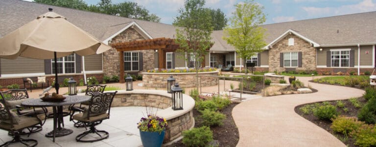 Beautiful landscaped courtyard with seating area