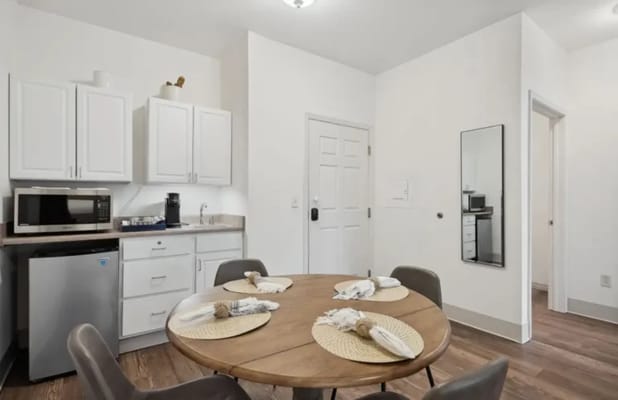 Dining area in a bright kitchen setting