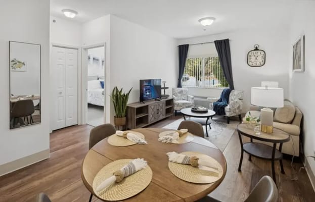 Bright common area with modern furnishings and decor