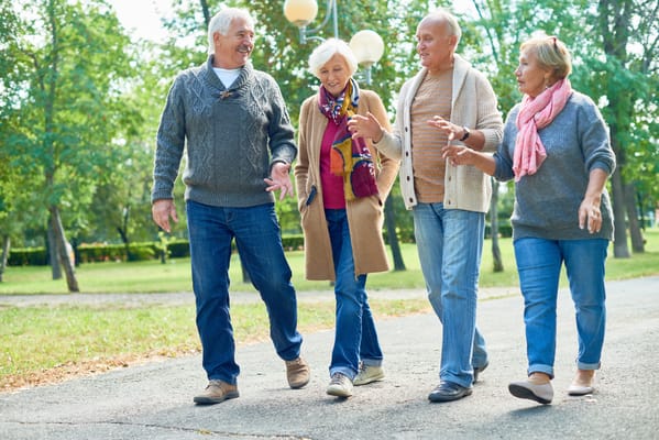 Seniors walking together in a park