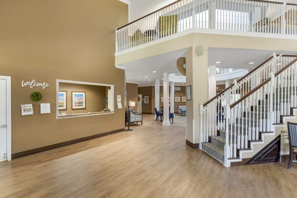 Bright and welcoming common area with stairs