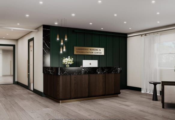 Modern reception area of a nursing and rehabilitation center