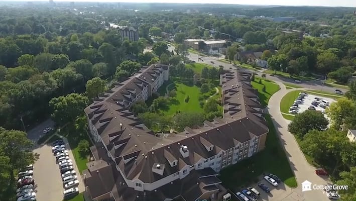 Aerial view of the Cottage Grove facility with surrounding landscape