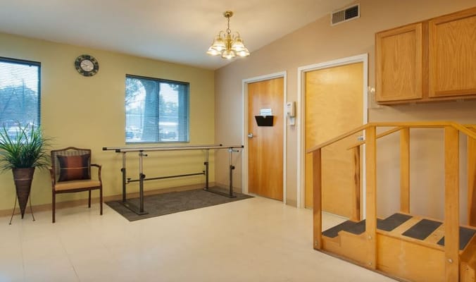 Interior view of a rehabilitation room with equipment