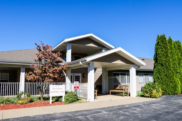 Exterior view of Gardens Senior Living Community entrance