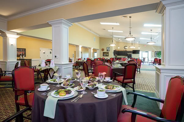 Elegant dining setup in the facility dining room